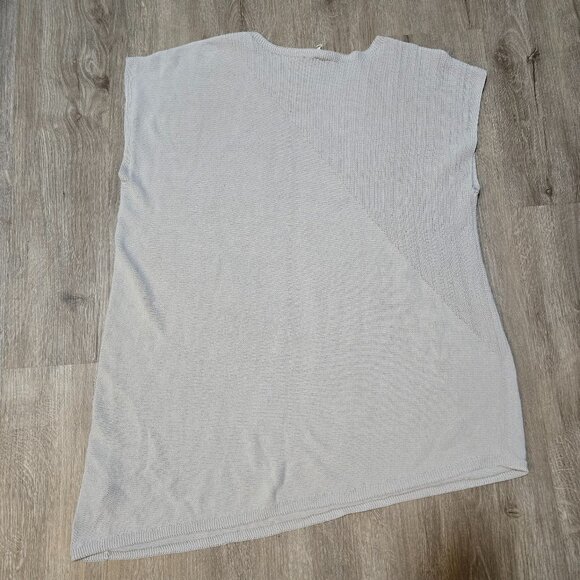 Eileen Fisher Poncho Sweater Women's Size Large Gray Tan Asymetrical Sleeveless - Picture 9 of 11
